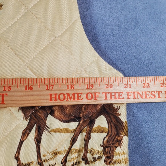 VTG Susan Bristol Vest Womens L Petite Yellow Horse Print Quilted Equestrian - Picture 4 of 8